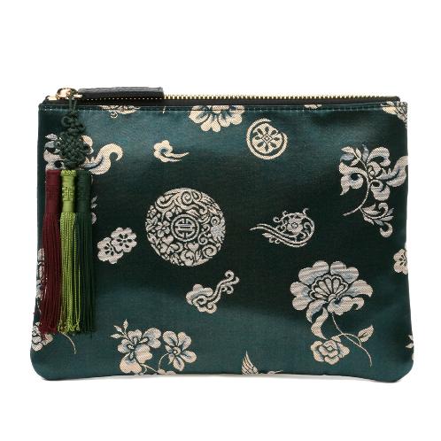Kesylang womens clutch bag of traditional pattern and norigae combination green with silk fabric