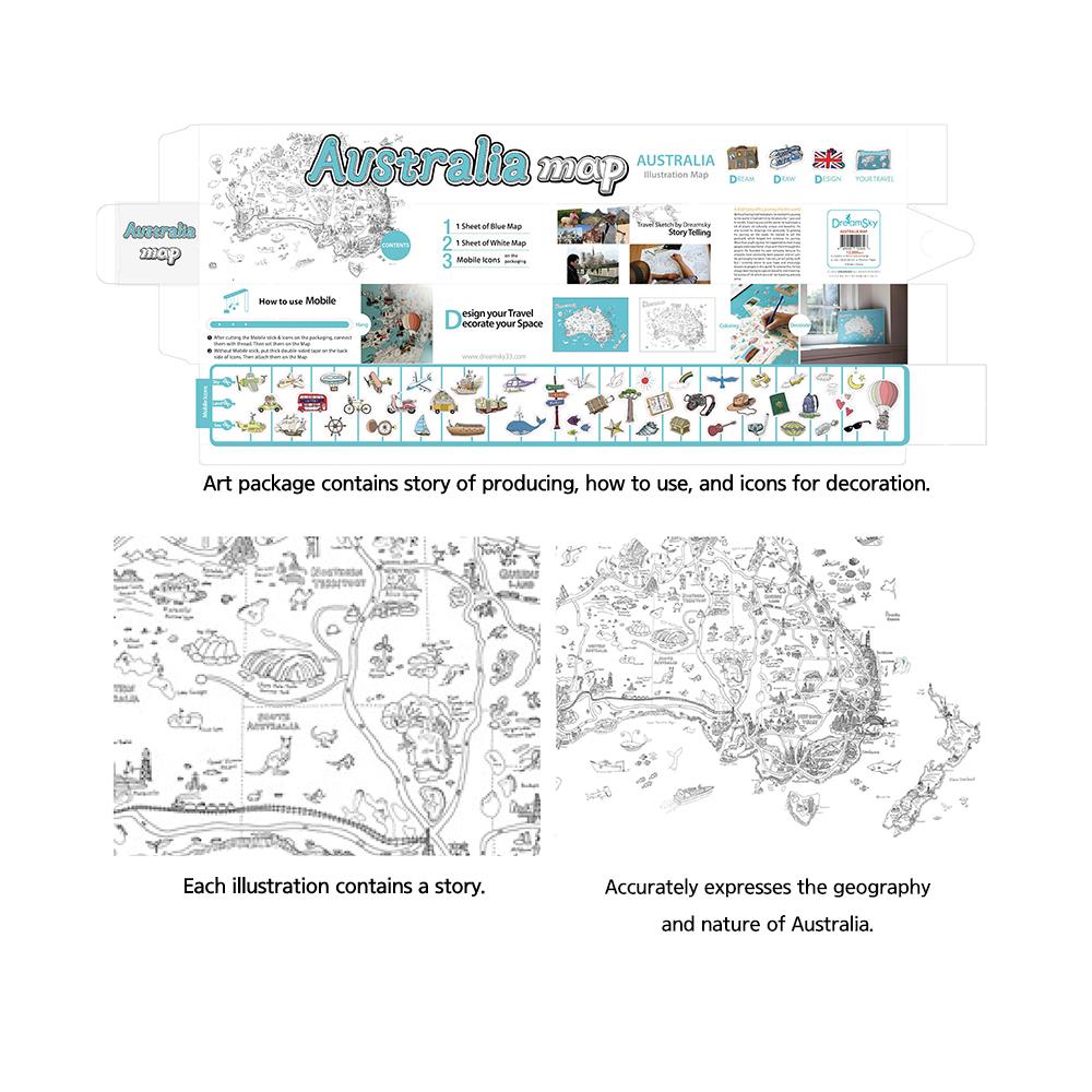 Dream Sky Nation-Map Decorative Coloring Painting DIY Paper Continent Map - Australia