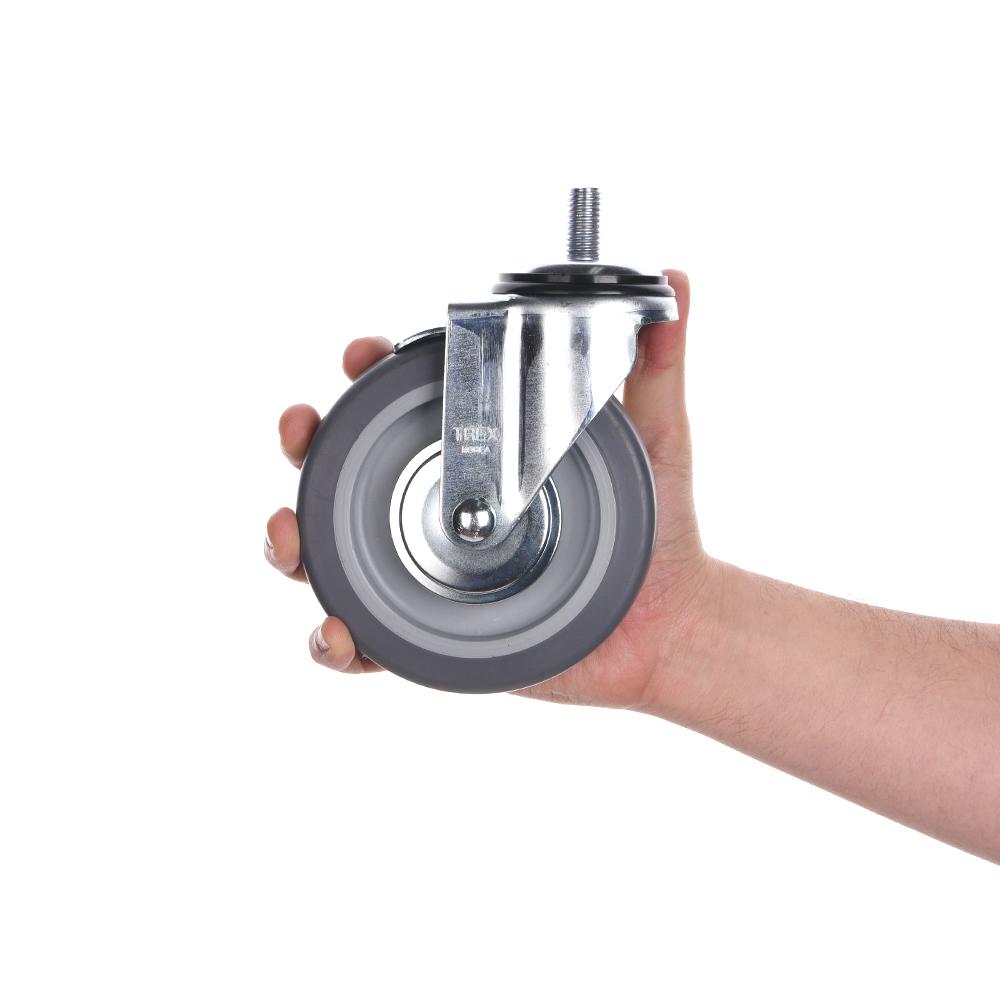 5inch Heavy Duty Caster, All Swivel 1/2-13UNC1 Stem Caster with Side Locking and Rubber Plastic