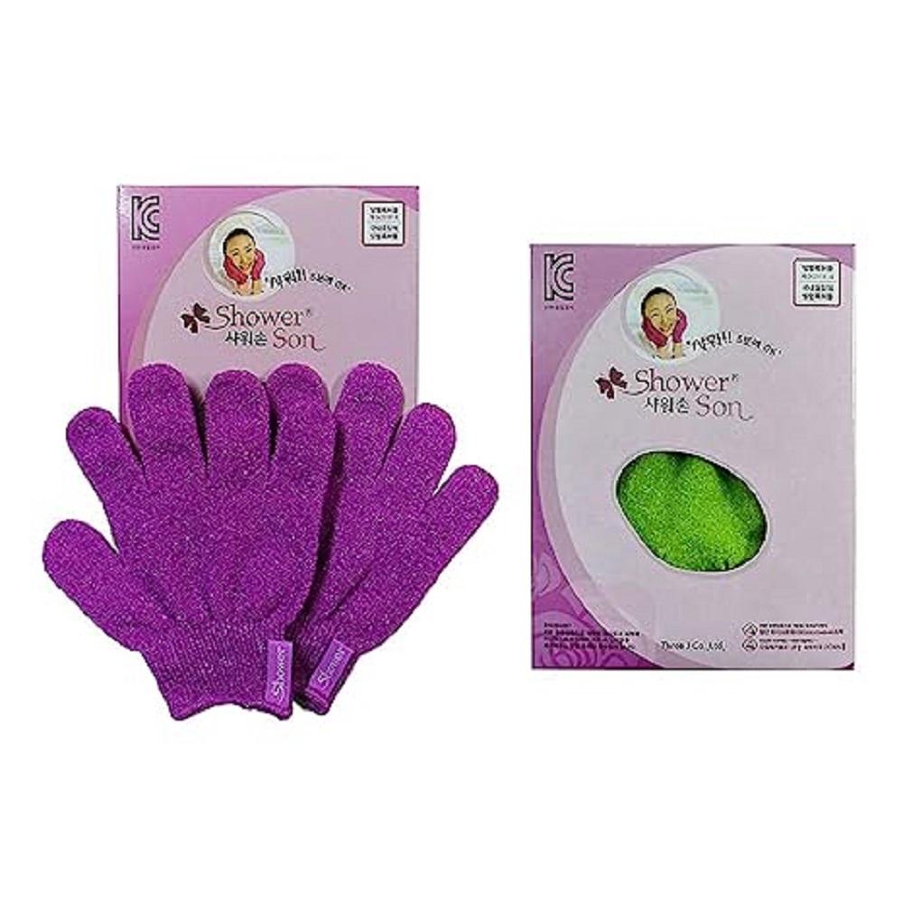 Soft Touching Showerhand Loofah Bath Sponge Gloves (Set of 2) - Various Colors, Scrubber, Body Skin