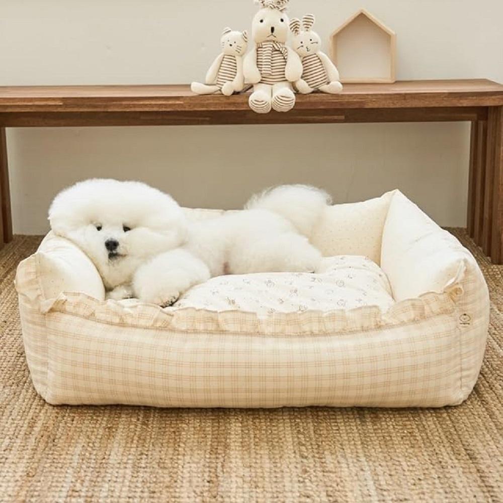 MOONGMING Bumper Cushion for Pets, Cotton Linen, Safety Test Completed, Comfortable Cushion for Dogs