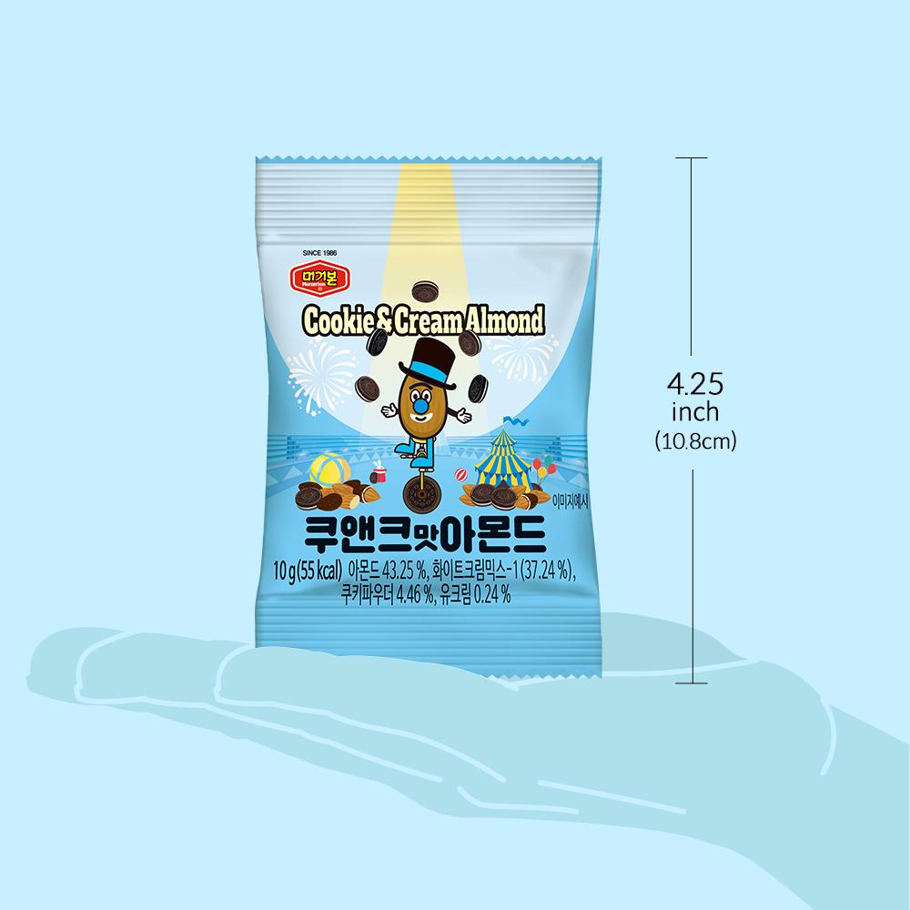 Cookies and Cream Almonds,Korean Snacks, Healthy Snacks, Office, School, Work, Mini Size pack 10g