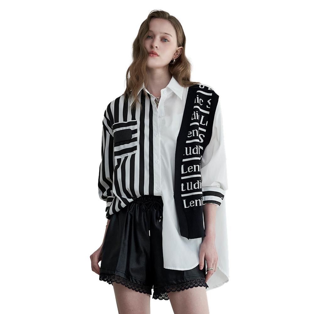 Asymmetric Knit Stripe Oversized Shirt